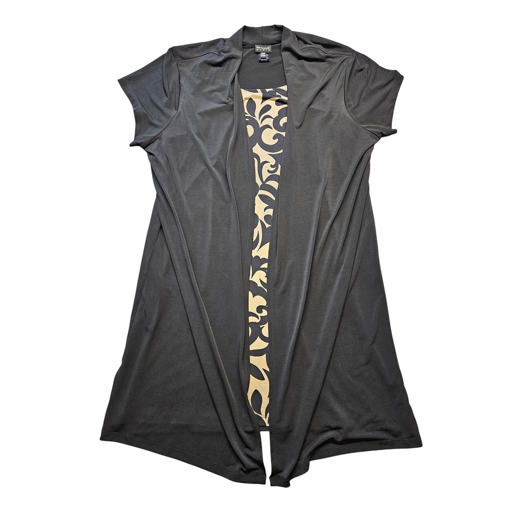 En Focus Women Black Tan Scroll Print Layered Look Dress Plus 20W